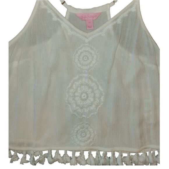 LILLY PULITZER WHITE EMBROIDERED TASSLE CROP TOP SLEEVELESS TOP RESORT XS - Picture 7 of 14